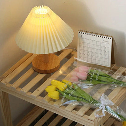 Nordic Wooden Pleated Table Lamp