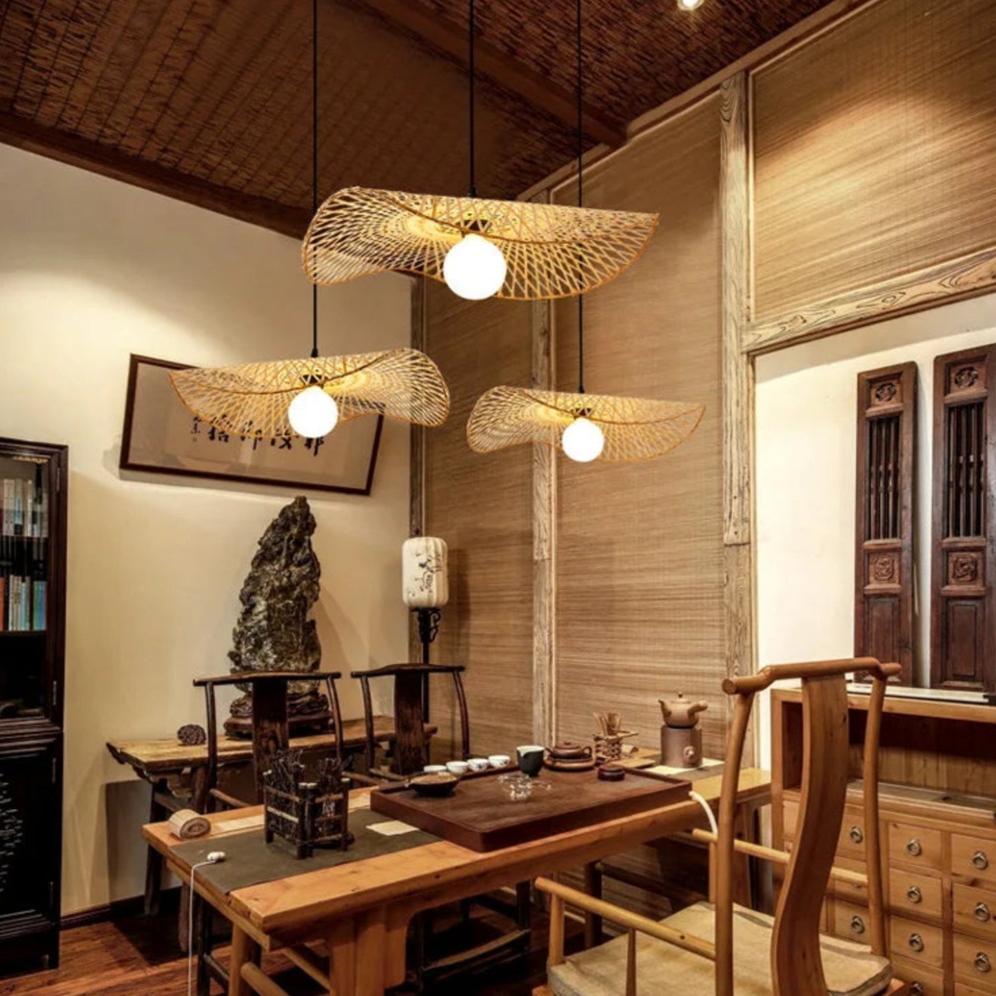 Hand Woven Bamboo Wicker Chandelier Ceiling Lamp