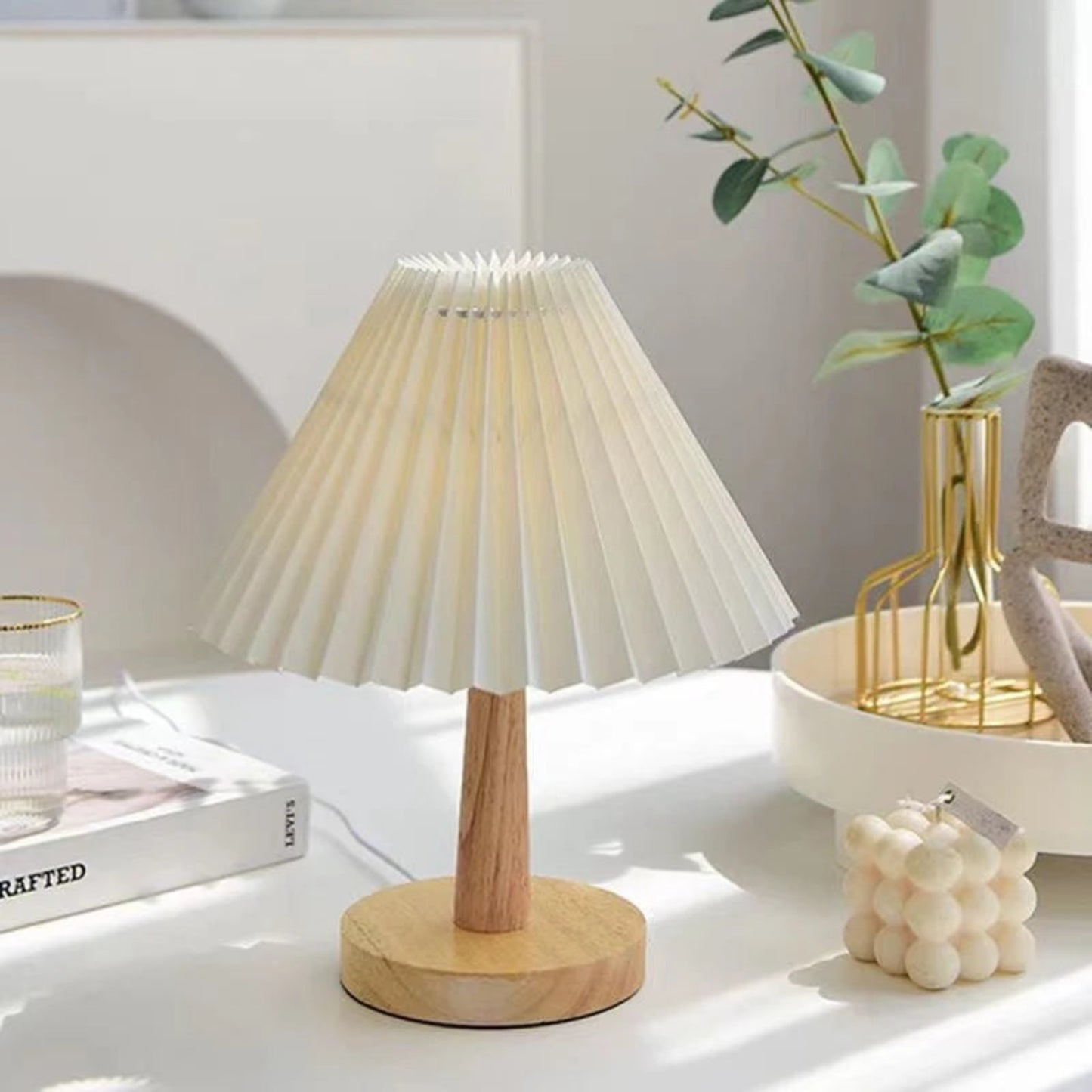 Nordic Wooden Pleated Table Lamp
