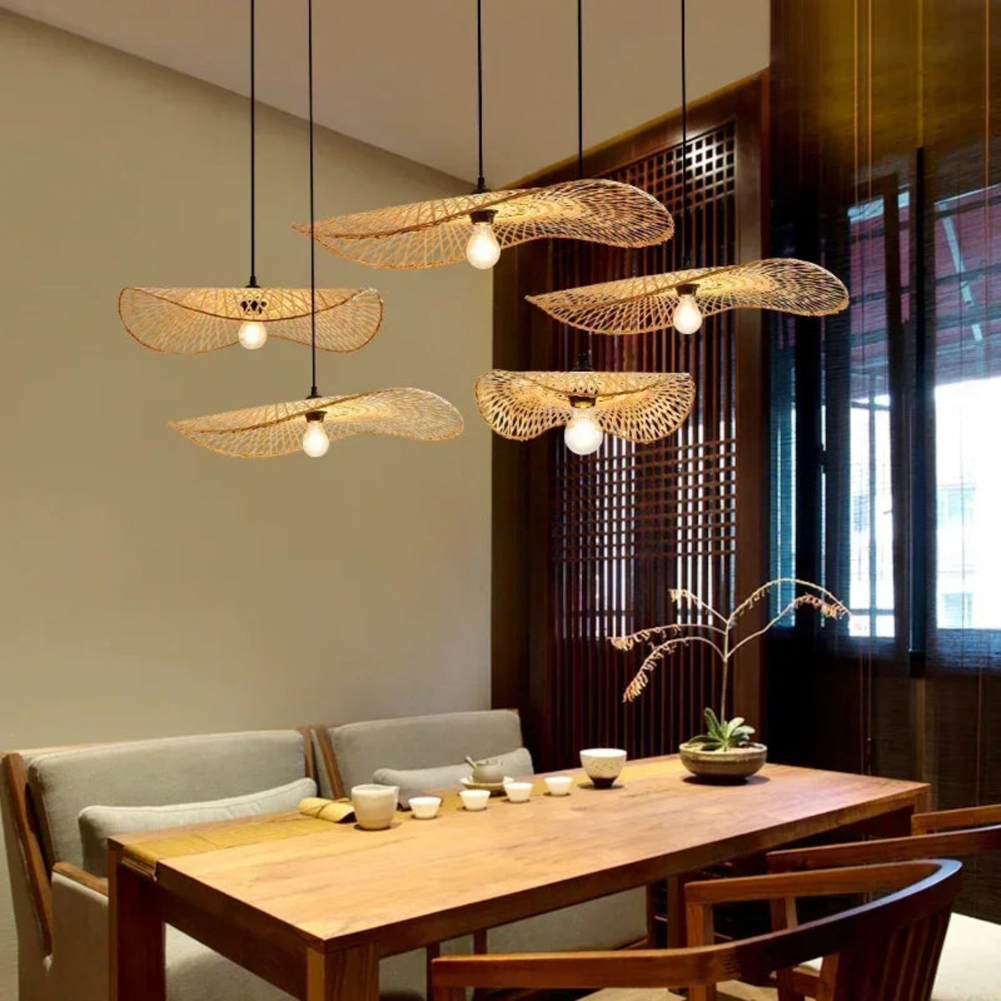 Hand Woven Bamboo Wicker Chandelier Ceiling Lamp