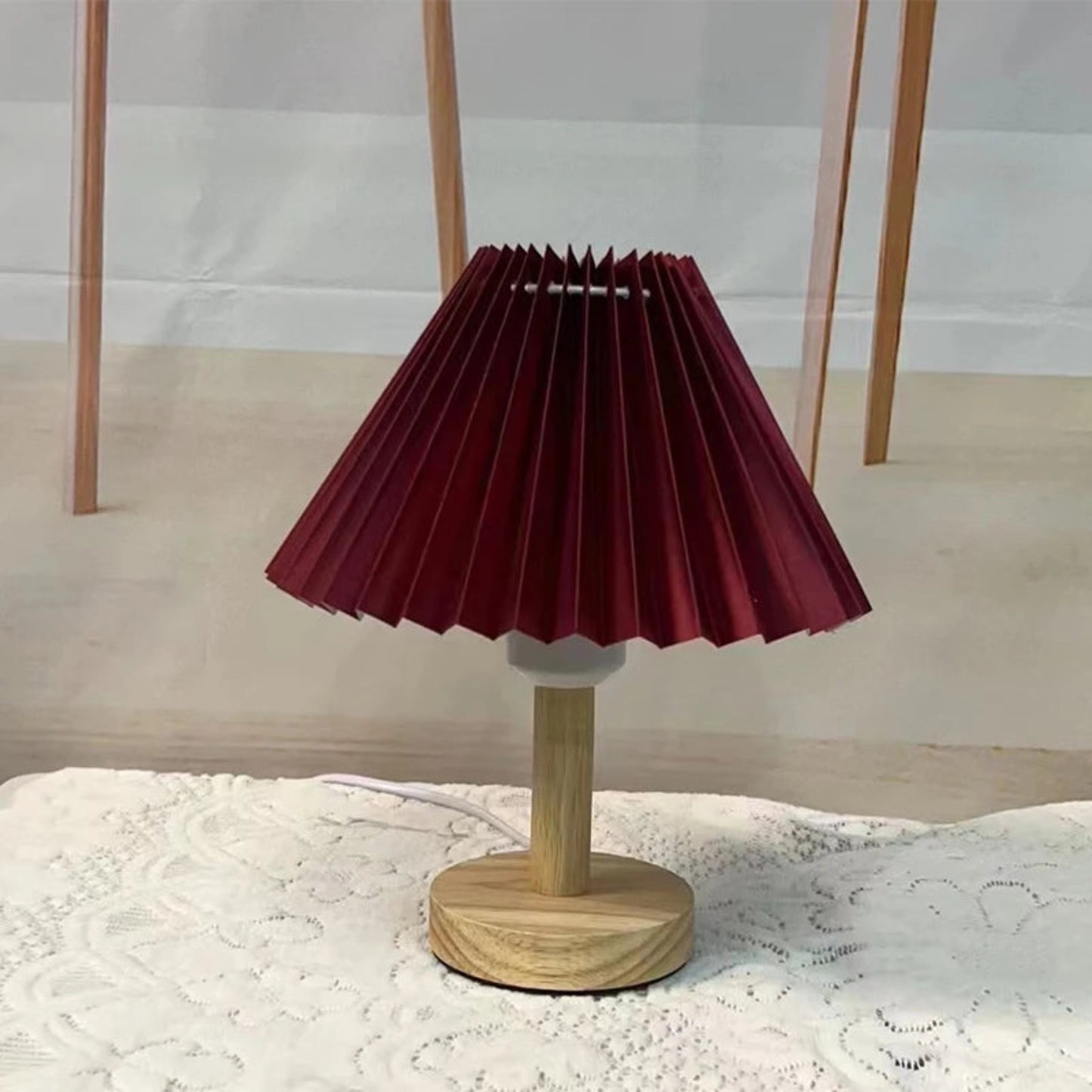 Nordic Wooden Pleated Table Lamp