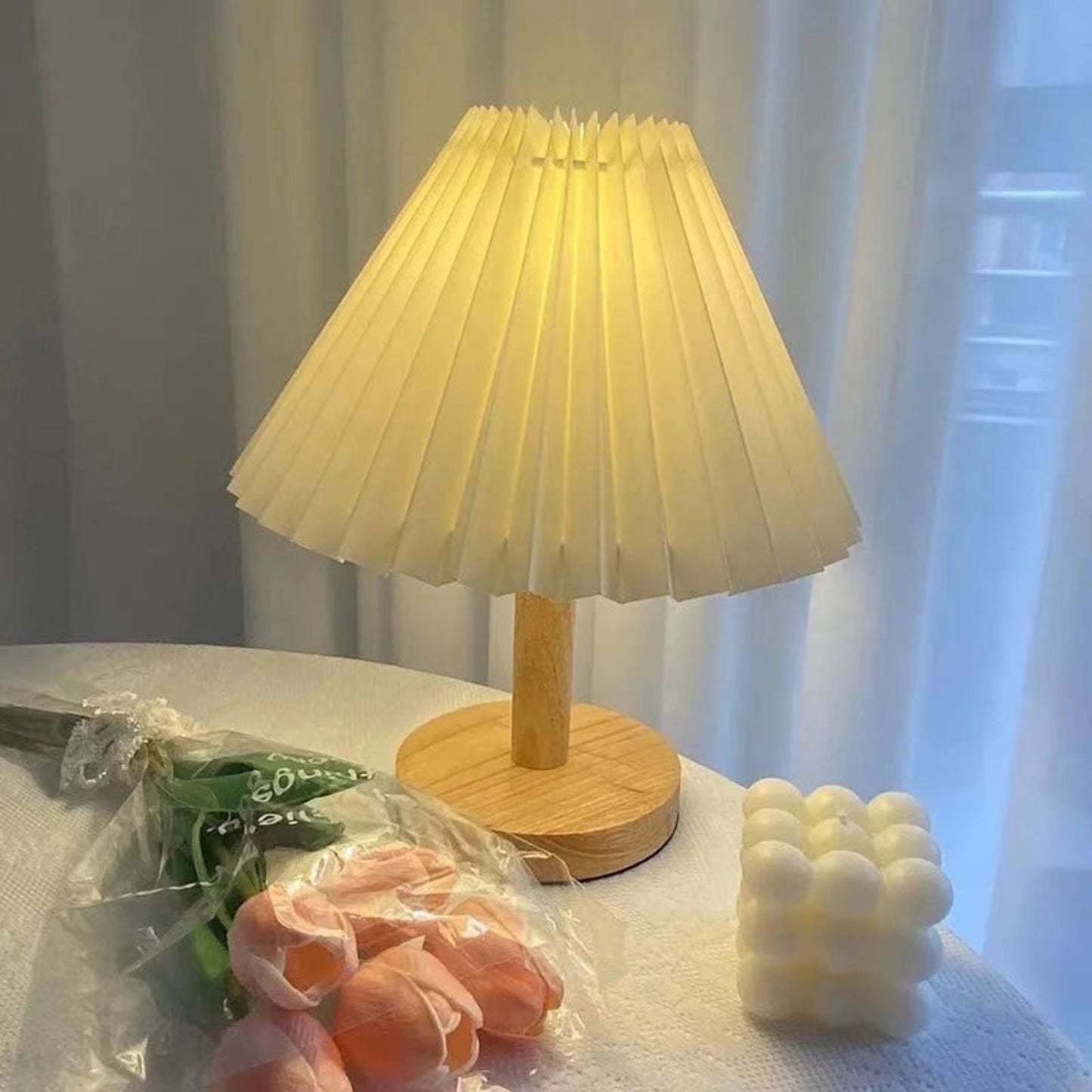 Nordic Wooden Pleated Table Lamp