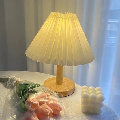 Nordic Wooden Pleated Table Lamp